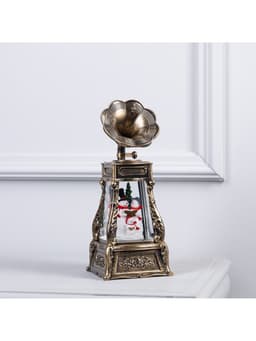 Светодиодная фигура «Граммофон со снеговиками» 11×28×11 см, пластик, от батареек ААх3, USB, свечение тёплое белое