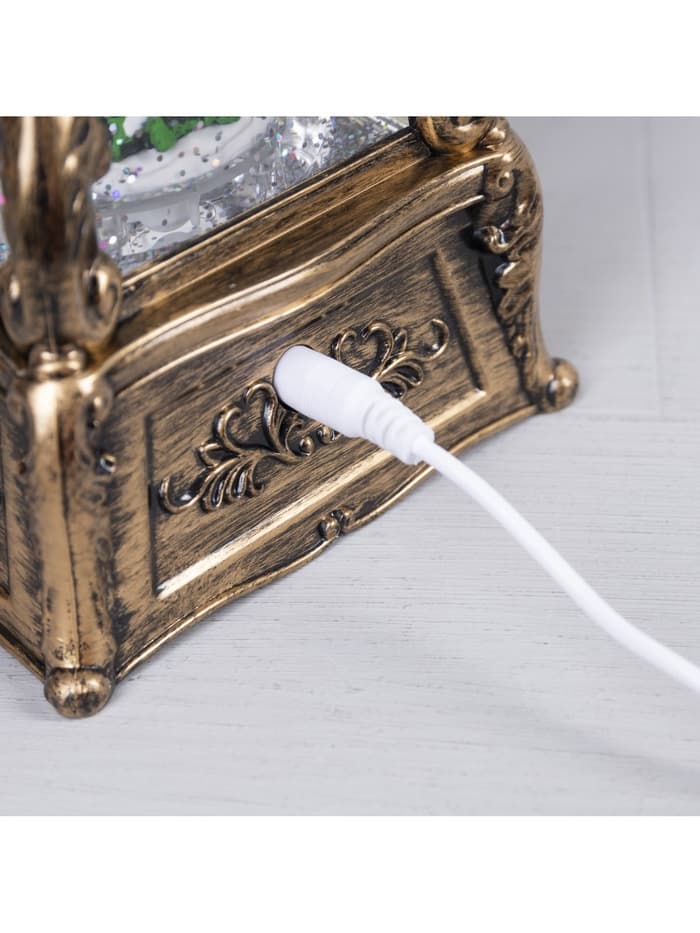 Светодиодная фигура «Граммофон со снеговиками» 11×28×11 см, пластик, от батареек ААх3, USB, свечение тёплое белое