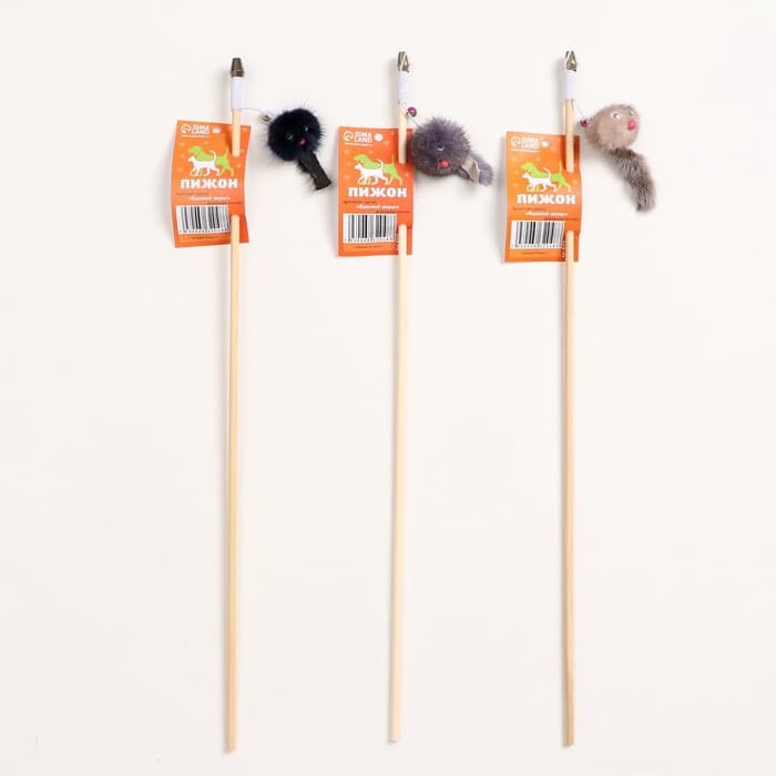 Дразнилка - удочка «Норковый зверек», на деревянной палочке, цвет МИКС