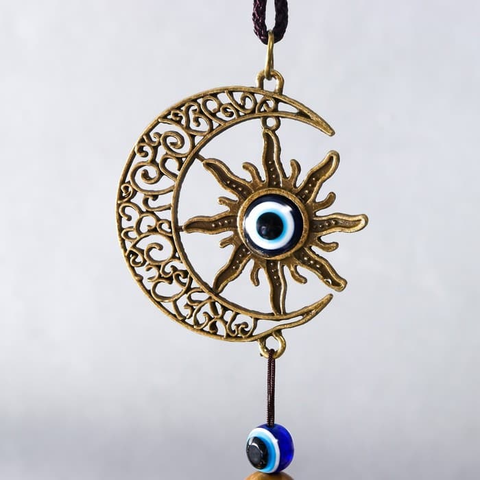 Музыка ветра «Месяц и солнце. Гармония и баланс», металл, от сглаза 6 колокольчиков, 45×8×8 см