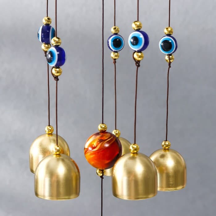 Музыка ветра «Месяц и солнце. Гармония и баланс», металл, от сглаза 6 колокольчиков, 45×8×8 см