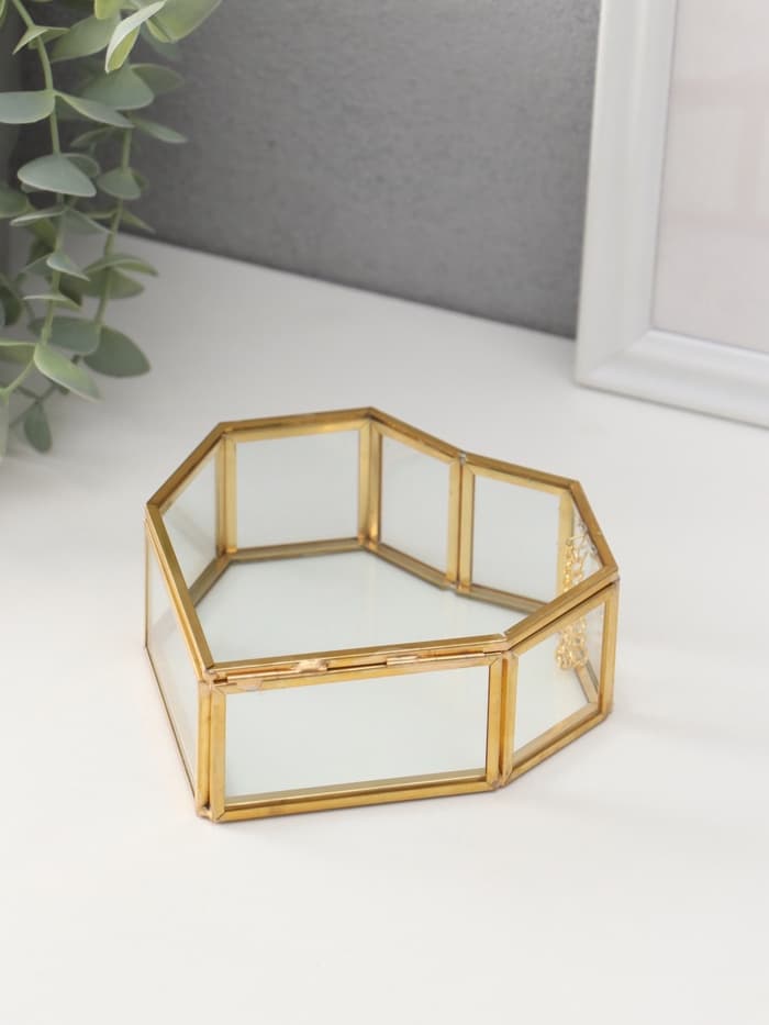 Шкатулка для украшений (колец, колье, серёг) «Сердце», стекло, 12×12×4 см