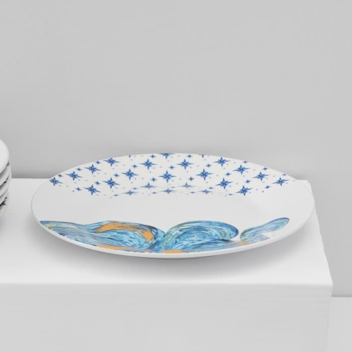 Тарелки Доляна «Звёздная ночь», 18 предметов: 6 тарелок d=20 см, 6 тарелок d=25 см, 6 тарелок глубоких 340 мл, фарфор, белые, голубые