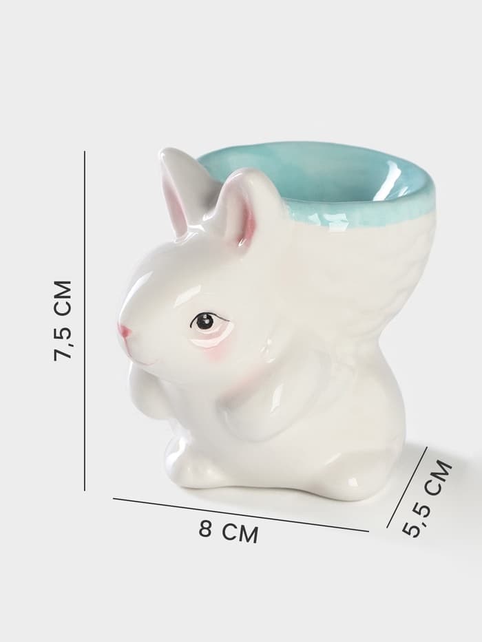 Подставка для яйца Доляна «Зайка», доломит, 8×5.5×7.5 см, белая, голубая