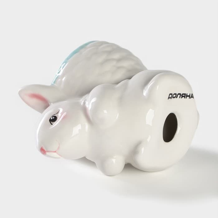 Подставка для яйца Доляна «Зайка», доломит, 8×5.5×7.5 см, белая, голубая
