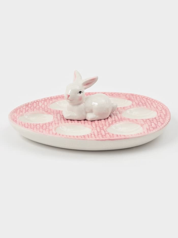 Подставка для яиц Доляна «Зайка», 25×18×9 см, доломит, розовая