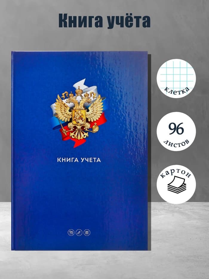 Книга учета, 96 листов, обложка картон 7БЦ, блок газетный, клетка, РФ, сине-красный