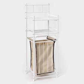 Стеллаж с корзиной для белья 2-х ярусный, 38×35×105 см, белый