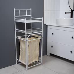 Стеллаж с корзиной для белья 2-х ярусный, 38×35×105 см, белый
