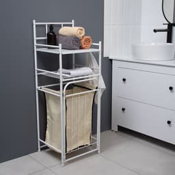 Стеллаж с корзиной для белья 2-х ярусный, 38×35×105 см, белый