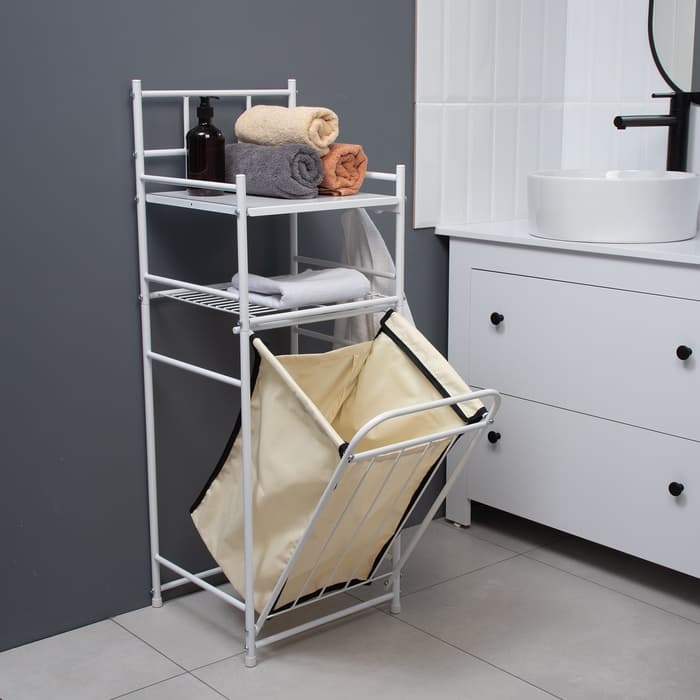 Стеллаж с корзиной для белья 2-х ярусный, 38×35×105 см, белый
