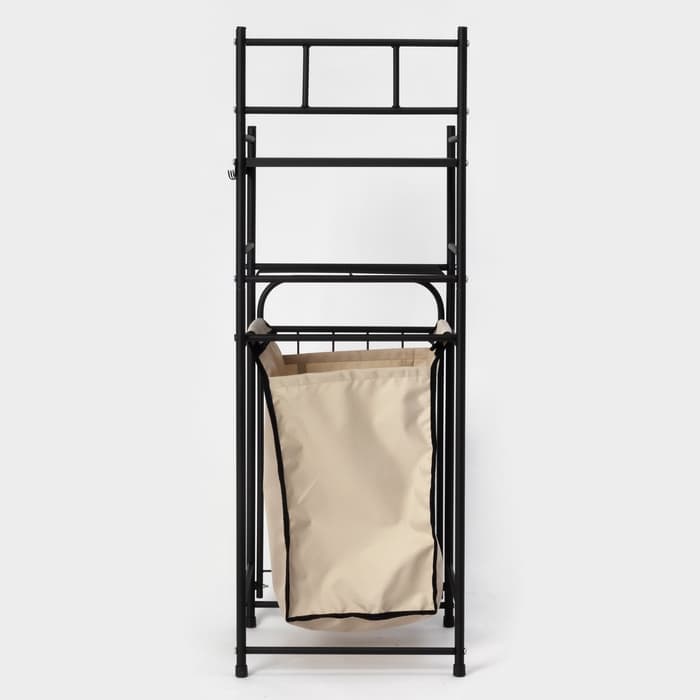 Стеллаж с корзиной для белья 2-х ярусный, 38×35×105 см, чёрный