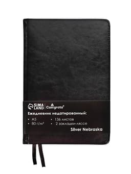 Ежедневник НЕдатированный А5, 136 листов в линейку, кожзам «Небраска», серебряный срез, чёрный