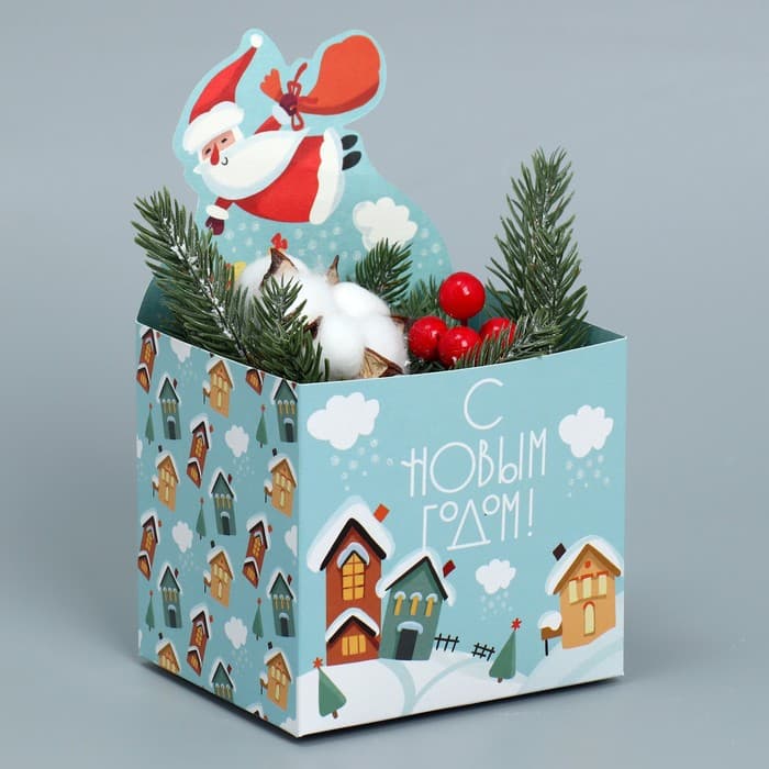 Коробка новогодняя для мини-букетов «С Новым годом», 12×17×10 см