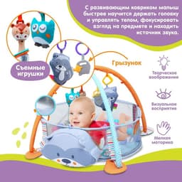 Развивающий коврик - манеж Крошка Я «Енот», 3 в 1, 68×68 см, 30 цветных шариков, 5 игрушек