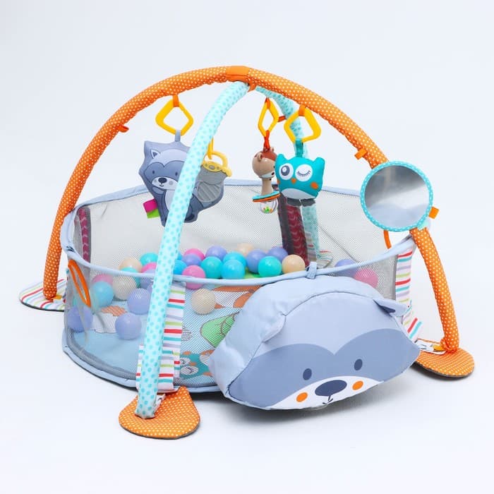 Развивающий коврик - манеж Крошка Я «Енот», 3 в 1, 68×68 см, 30 цветных шариков, 5 игрушек