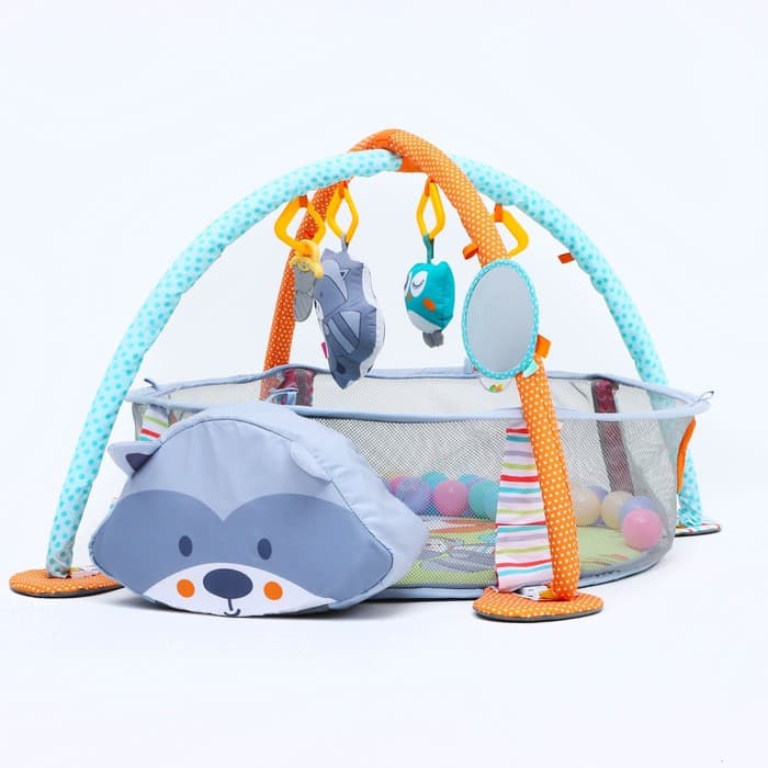 Развивающий коврик - манеж Крошка Я «Енот», 3 в 1, 68×68 см, 30 цветных шариков, 5 игрушек