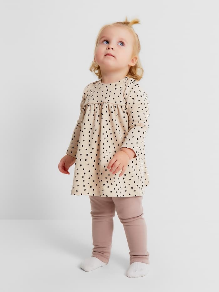 Комплект: платье и легинсы Крошка Я «Киса», рост 68-74 см, бежевый, розовый