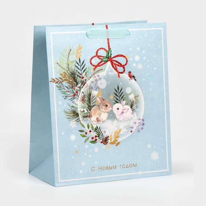 Пакет подарочный новогодний ламинированный «С Новым годом», ML 23×27×11.5 см