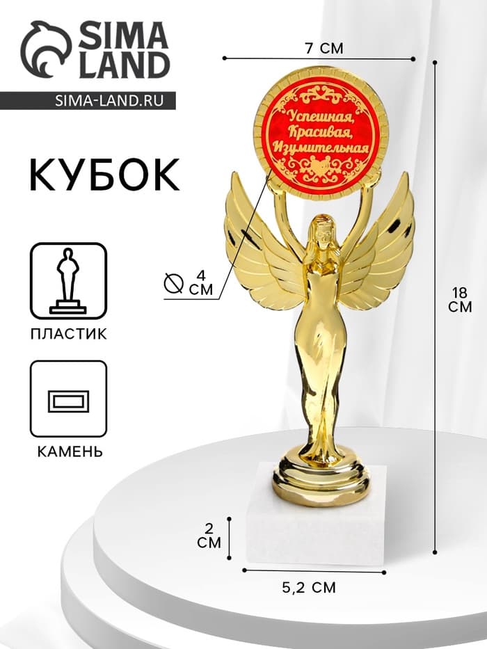 Наградная фигура Ника с вкладышем «Успешная, красивая, изумительная», пластик, подставка камень, золото, 18 см