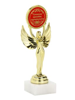Наградная фигура Ника с вкладышем «Успешная, красивая, изумительная», пластик, подставка камень, золото, 18 см