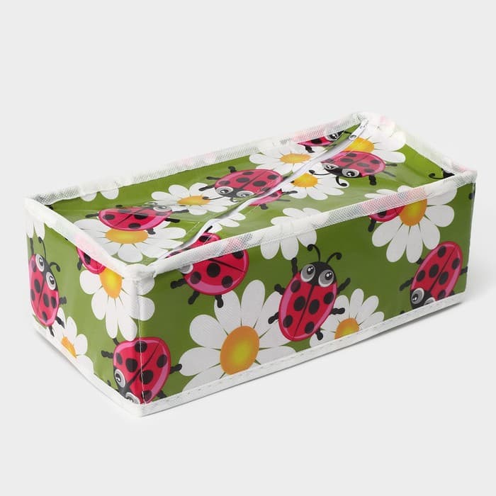 Органайзер для хранения белья Доляна «Божьи коровки», 8 ячеек, 28×14×10 см, зелёный