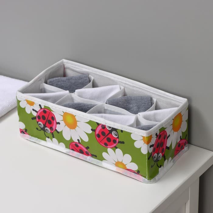 Органайзер для хранения белья Доляна «Божьи коровки», 8 ячеек, 28×14×10 см, зелёный