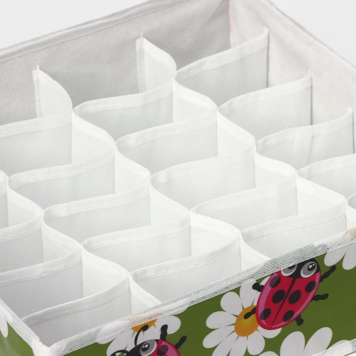 Органайзер для хранения белья Доляна «Божьи коровки», 24 ячейки, 30×33×10 см, зелёный