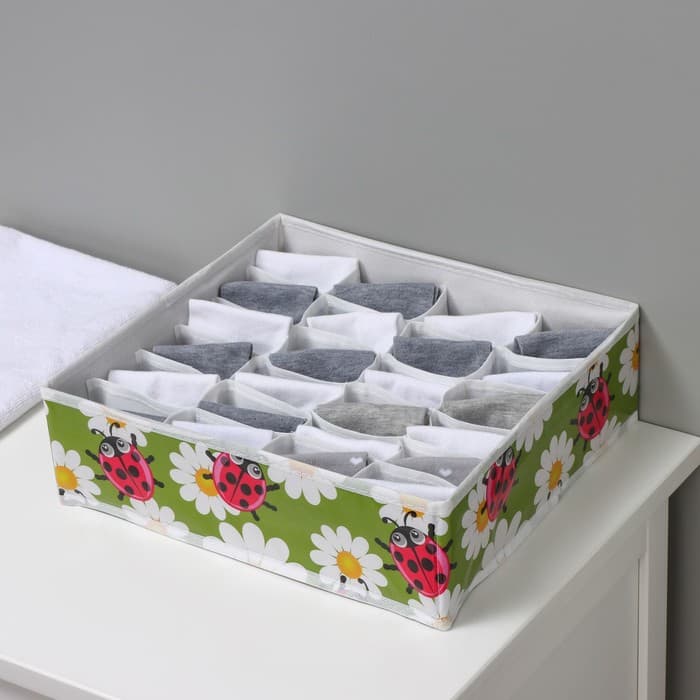 Органайзер для хранения белья Доляна «Божьи коровки», 24 ячейки, 30×33×10 см, зелёный