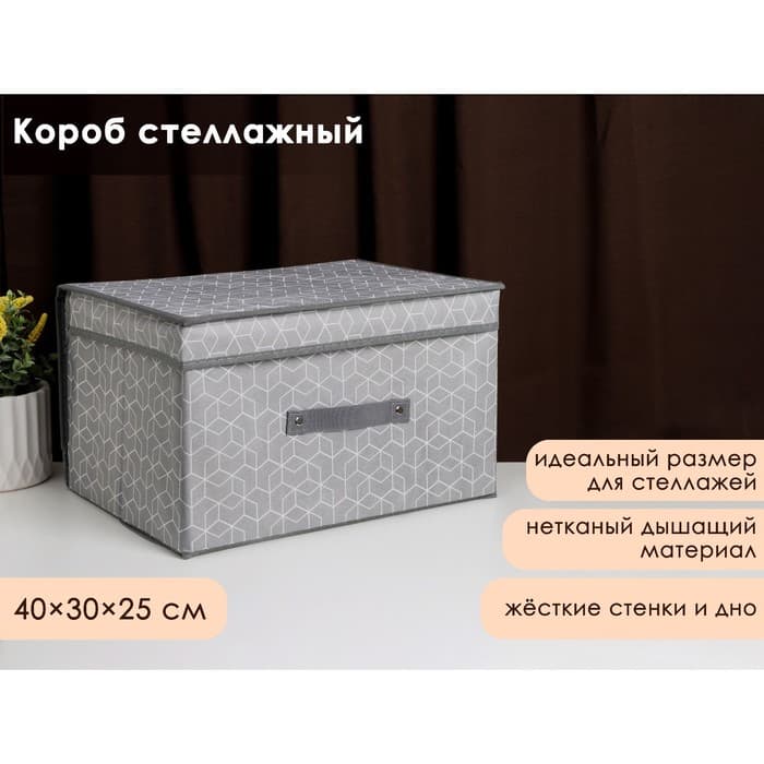 Короб стеллажный для хранения с крышкой Доляна «Фора», 40×30×25 см, серый