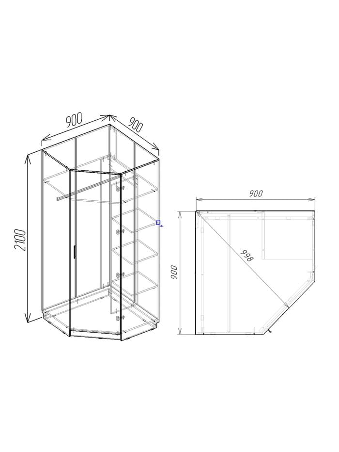 Шкаф угловой для одежды «Клик Мебель», 900×900×2100 мм, цвет белый