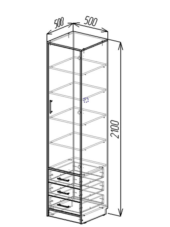 Шкаф - пенал «Клик Мебель», 3 ящика, 500×500×2100 мм, цвет белый