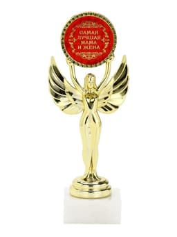 Наградная фигура Ника с вкладышем «Самая лучшая мама и жена», пластик, подставка камень, золото, 18 см