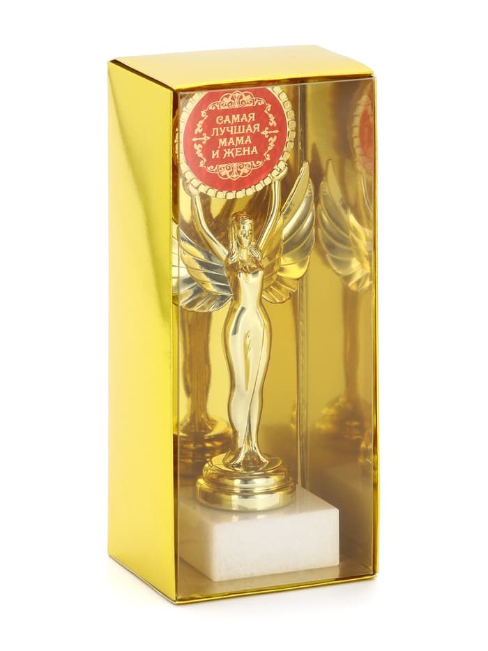 Наградная фигура Ника с вкладышем «Самая лучшая мама и жена», пластик, подставка камень, золото, 18 см
