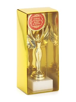 Наградная фигура Ника с вкладышем «Самая лучшая мама и жена», пластик, подставка камень, золото, 18 см