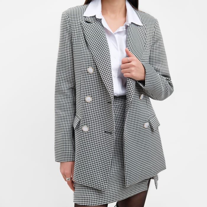 Пиджак женский двубортный MIST, размер 50, цвет чёрный, белый