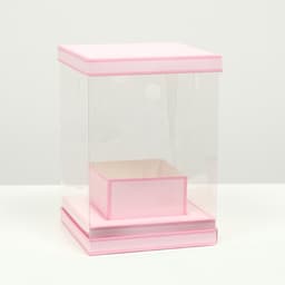 Коробка для цветов с вазой и PVC окнами складная, розовый, 16×23×16 см
