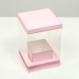 Коробка для цветов с вазой и PVC окнами складная, розовый, 16×23×16 см