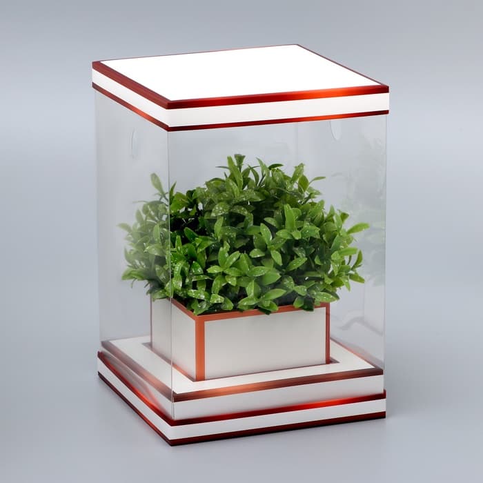 Коробка для цветов с вазой и PVC окнами складная, бронза, 16×23×16 см