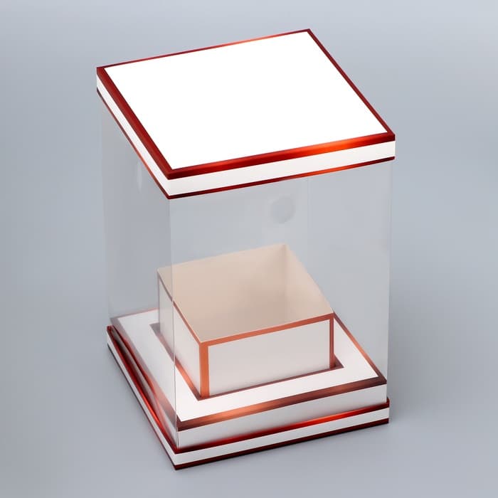 Коробка для цветов с вазой и PVC окнами складная, бронза, 16×23×16 см