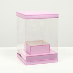Коробка для цветов с вазой и PVC окнами складная, сиреневый, 16×23×16 см