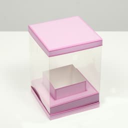 Коробка для цветов с вазой и PVC окнами складная, сиреневый, 16×23×16 см