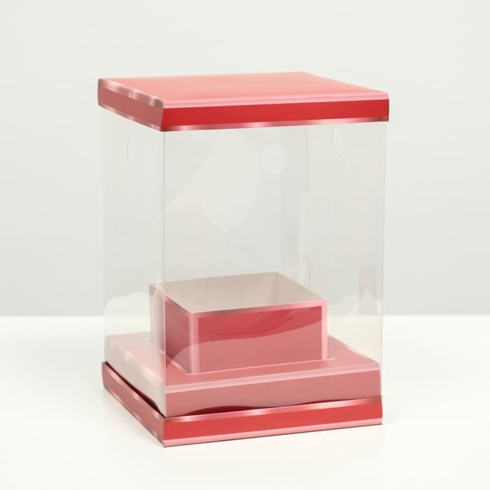 Коробка для цветов с вазой и PVC окнами складная, красный, 16×23×16 см
