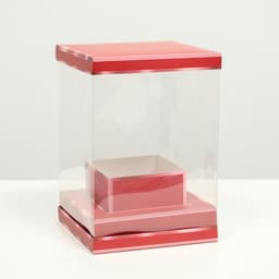Коробка для цветов с вазой и PVC окнами складная, красный, 16×23×16 см
