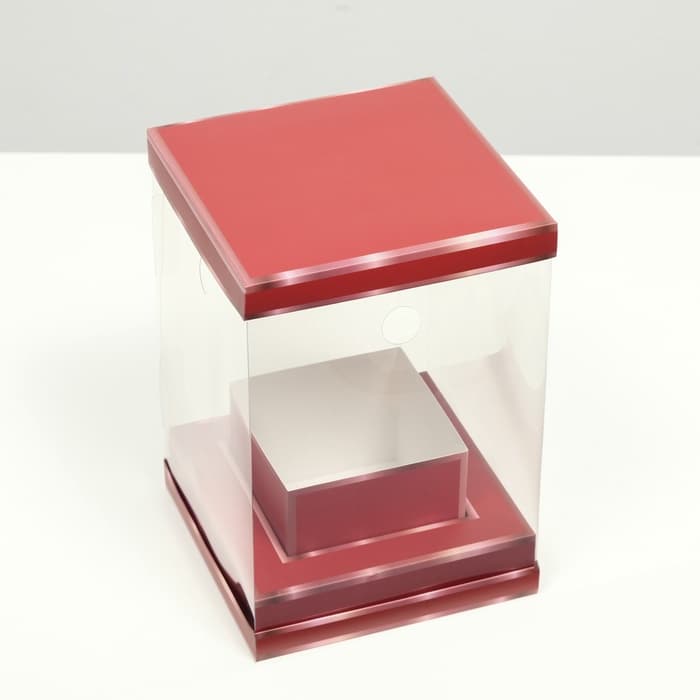 Коробка для цветов с вазой и PVC окнами складная, красный, 16×23×16 см