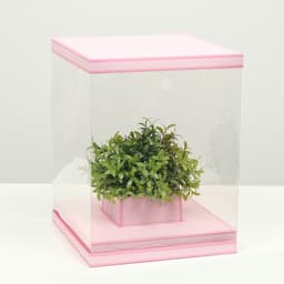 Коробка для цветов с вазой и PVC окнами складная, розовый, 23×30×23 см