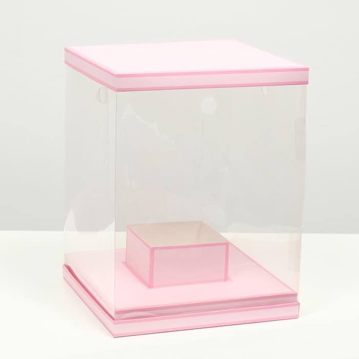 Коробка для цветов с вазой и PVC окнами складная, розовый, 23×30×23 см