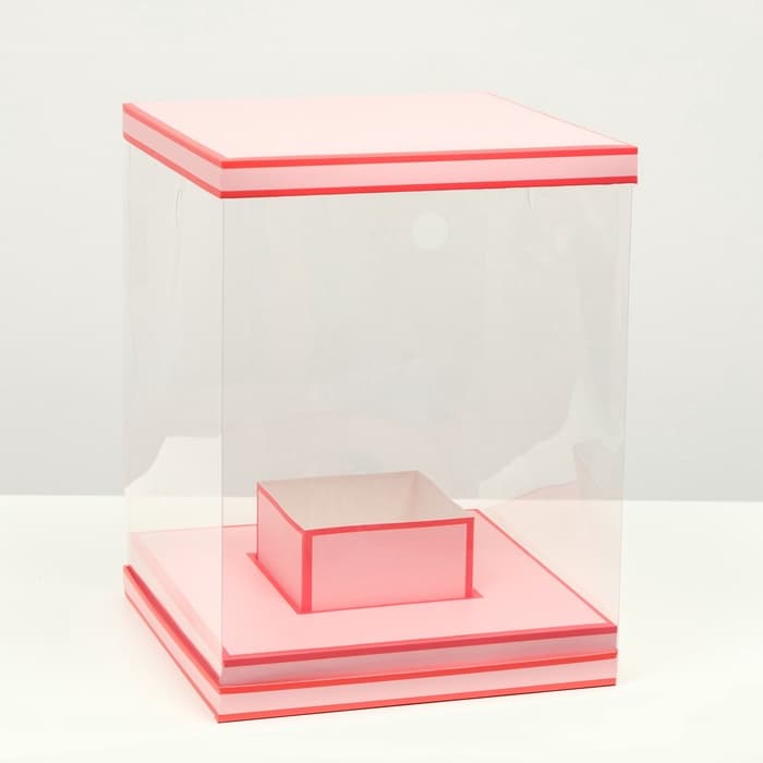 Коробка для цветов с вазой и PVC окнами складная, насыщенно - розовый, 23×30×23 см