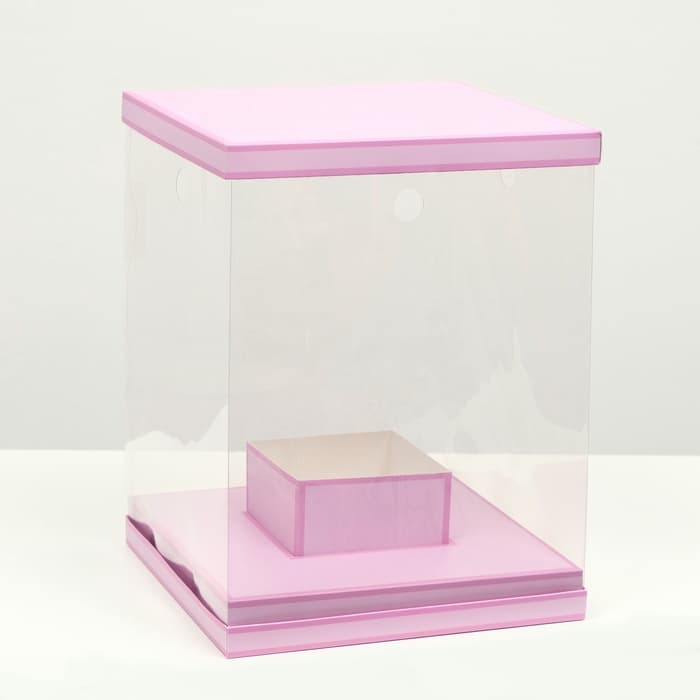 Коробка для цветов с вазой и PVC окнами складная, сиреневый, 23×30×23 см