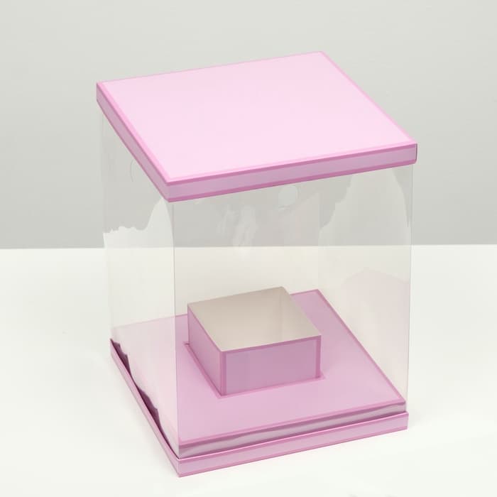 Коробка для цветов с вазой и PVC окнами складная, сиреневый, 23×30×23 см